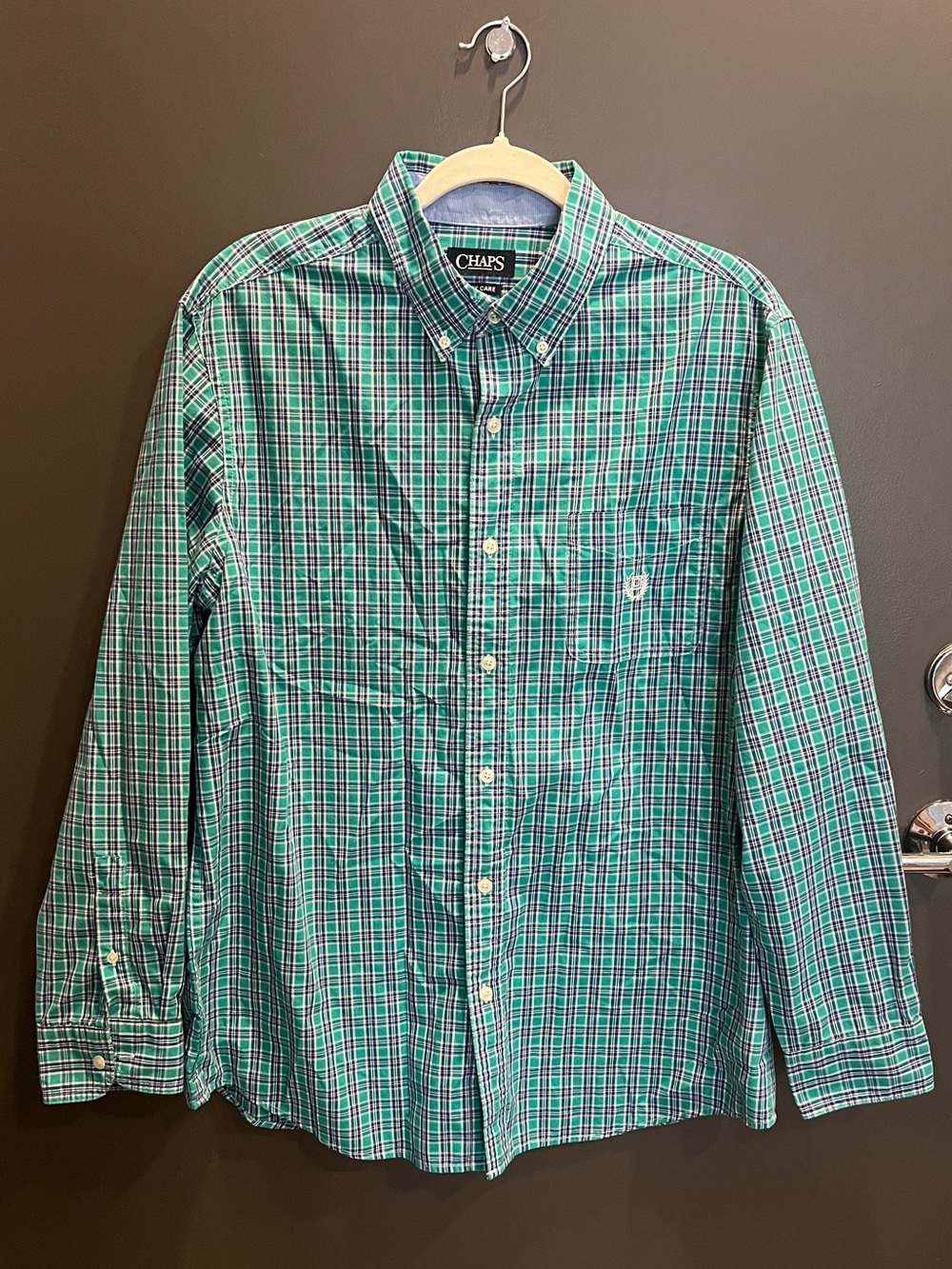 Chaps Easy Care Men’s Plaid Button-Down Shirt – Size Large